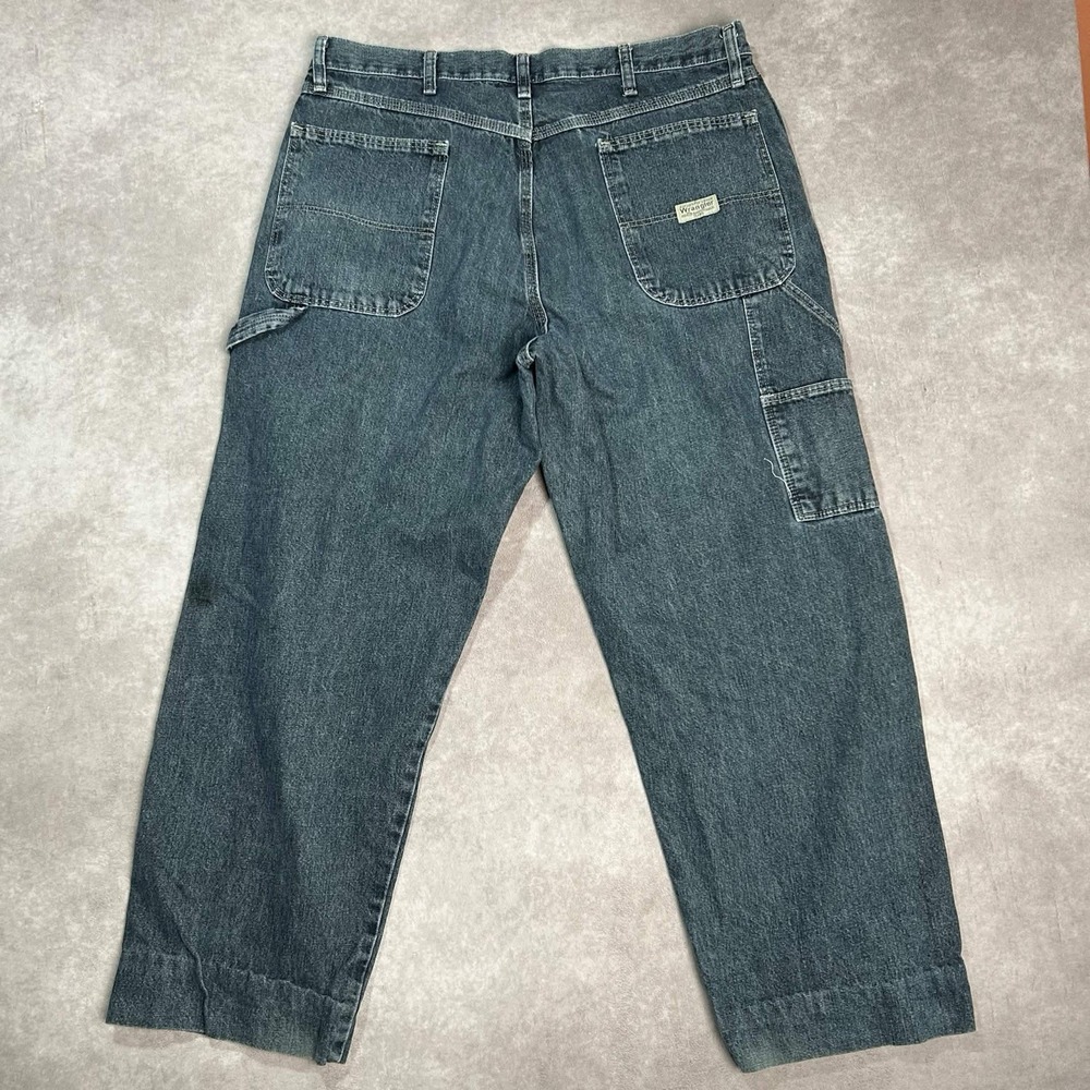 Wrangler Denim Carpenter Jeans Mens Sz 36x28 Blue Pants Relaxed Fit Loose Work *